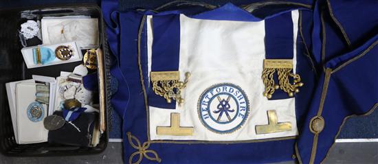 A collection of Masonic medals and regalia.